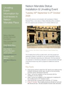 Nelson Mandela Statue Unveiling Event: Information for businesses in Nelson Mandela Place